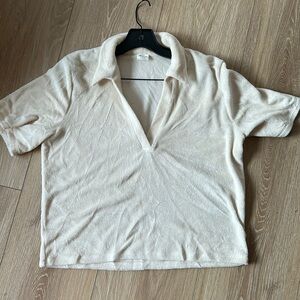 Towel texture open front polo shirt